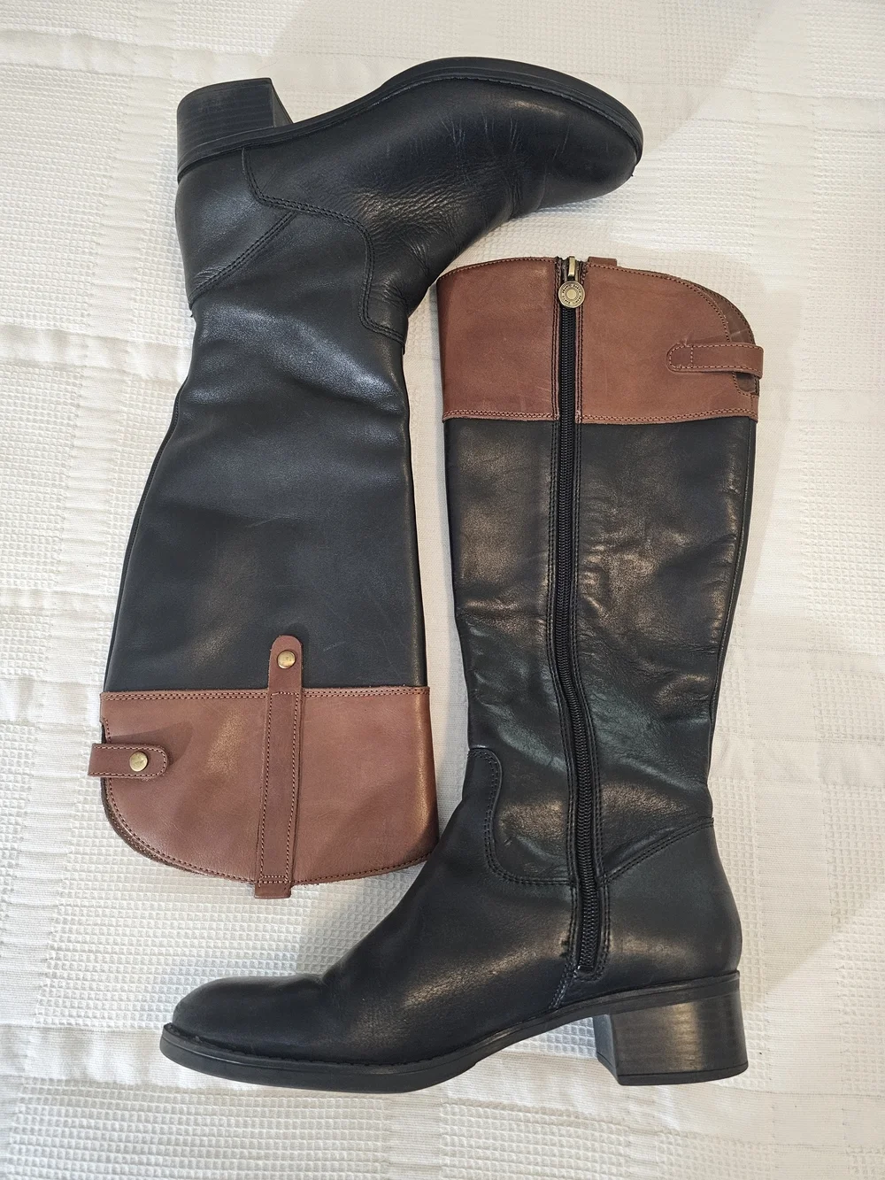 Franco Sarto Black and Brown Two-Tone Over-The-Knee Boots
